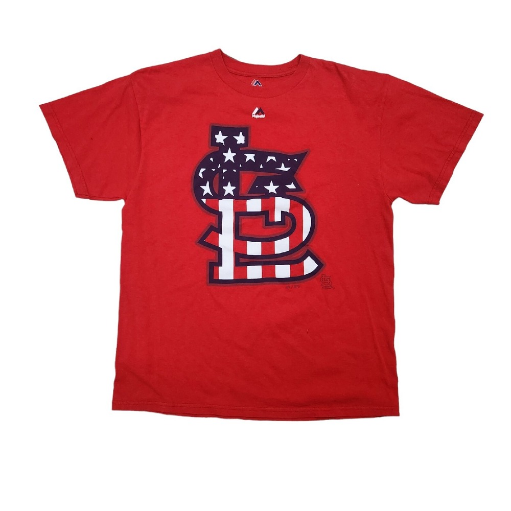 Majestic St. Louis Cardinals MLB Red Stars & Stripes Logo Men's Large T-shirt